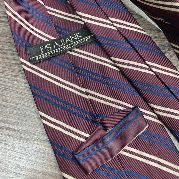 Jos A Bank Maroon w/ Navy & White Stripe Tie - Picture 3 of 4